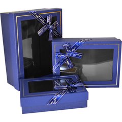 Подарункові коробки прямокутні з віконцем сині (3шт.)