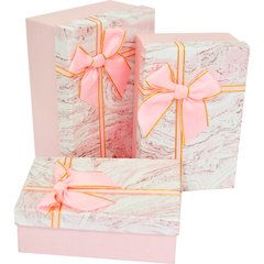 Подарункові коробки прямокутні рожеві мармурові (3 шт.)