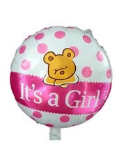 Фольгована кулька Pinan круг "It’s a Girl з медведиком" рожева 18"(45см) 1шт.