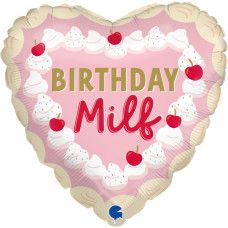 Фольгована кулька серце "Birthday Milf" рожева Grabo 18"(45см) 1шт.