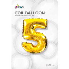 Фольгована кулька цифра "5" золота Pinan 32" (80 см), в уп. 1 шт