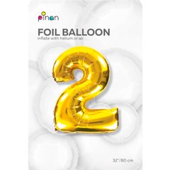 Фольгована кулька цифра "2" золота Pinan 32" (80 см), в уп. 1 шт