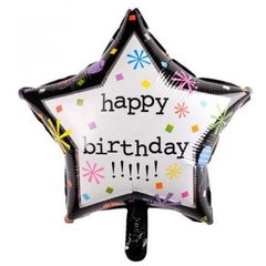 Фольгована кулька Pinan зірка "Happy Birthday" чорна 18"(45см) 1шт.