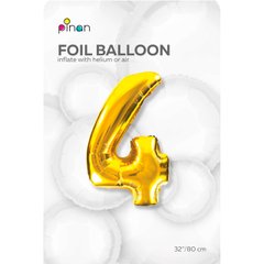 Фольгована кулька цифра "4" золота Pinan 32" (80 см), в уп. 1 шт