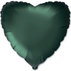 Фольгована кулька "Серце" темно-зелена сатин Flexmetal 18"(45см) 1шт.