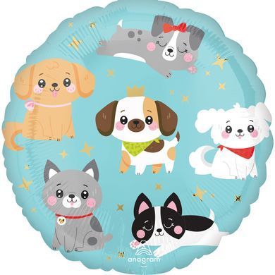 Фольгована кулька круг "Собачки" кольорова Anagram 18"(45см) 1шт.