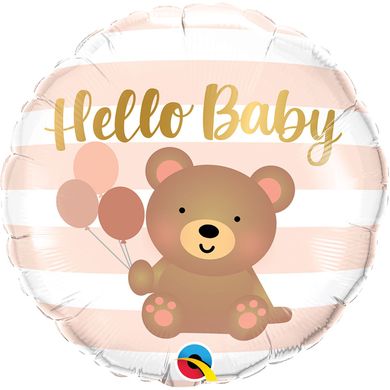Кулька фольга Qualatex круг 18' (45см) "Hello Baby" з ведмедиком(1 шт)