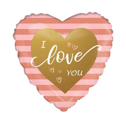 Фольгована кулька серце "I love you " рожева 18"(45см) 1шт.