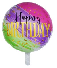 Фольгована кулька Pinan круг "Happy Birthday" мазки кольорова 18"(45см) 1шт.