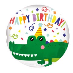 Фольгована кулька Pinan круг "Happy Birthday крокодил" біла 18"(45см) 1шт.