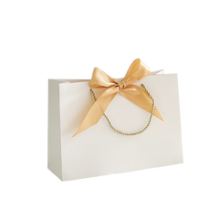Подарунковий пакет горизонтальний з бантом білого кольору L (38х12х28см) 1 шт.