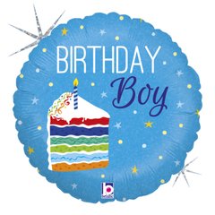 Фольгована кулька круг "Birthday boy" блакитна Grabo 18"(45см) 1шт.