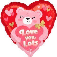 Фольгована кулька серце "Love you lots ведмедик" червоне Anagram 18"(45см) 1шт.