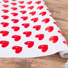 Односторонній подарунковий папір білий "Серця червоні" 70смх10м