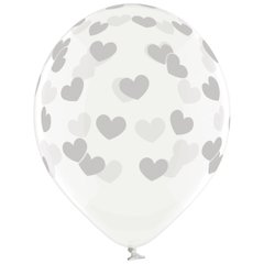 Латексна повітряна кулька 12" (30 см) "Серця великі срібні" кристал Belbal 25 шт