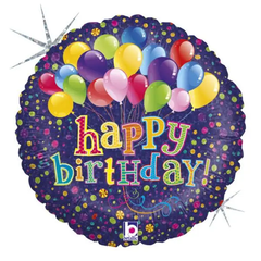 Кулька фольга Grabo коло 18' (45см) анг "Happy Birthday з повітряними кульками " (1 шт)