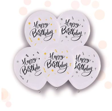Латексні повітряні кульки 12" (30см.) "Happy Birthday" білі з срібним/золотим конфеті ТМ "Твоя Забава" 50шт.