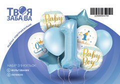 Набір з 9 повітряних кульок "First Birthday Boy" ТМ "Твоя Забава"
