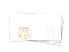 Паперовий конверт на гроші білий "Happy Birthday з кульками" золоте тиснення 1шт.
