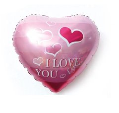 Фольгована кулька Pinan серце "I love you з сердечками" рожева 18"(45см) 1шт.