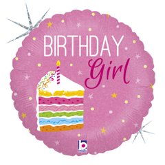 Фольгована кулька круг "Birthday girl" рожева Grabo 18"(45см) 1шт.