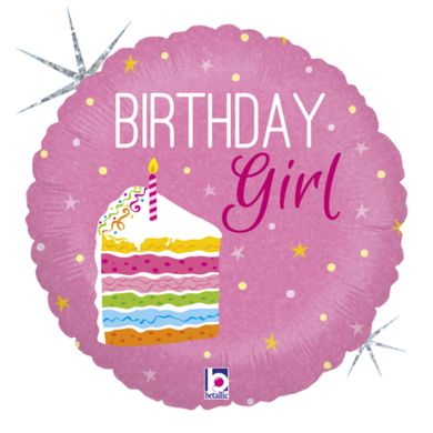 Фольгована кулька круг "Birthday girl" рожева Grabo 18"(45см) 1шт.