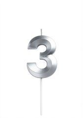 Свічка-цифра "3" срібна 3D (5 см.) 1шт.