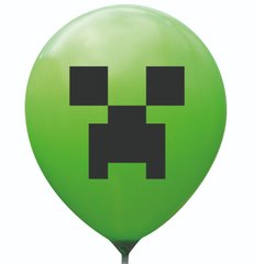 Латексна кулька 12" зелена з чорним малюнком "Minecraft" (Balonevi)