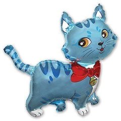 Фольгована кулька фігура "Кішка з бантиком" блакитна Flexmetal 1шт.
