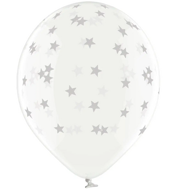 Латексна повітряна кулька 12" (30 см) "Зірки маленькі срібні" кристал Belbal 50 шт