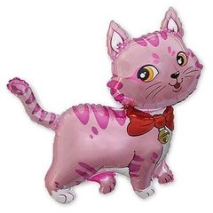 Фольгована кулька фігура "Кішка з бантиком" рожева Flexmetal 1шт.
