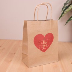Подарунковий крафт пакет "Сердце I LOVE YOU" (23х18х9см) 1шт.