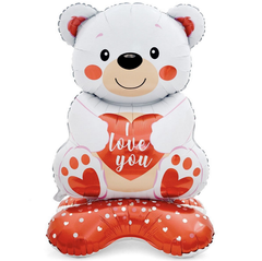 Фольгована кулька фігура стоячка-гігант "Ведмедик i love you" біла 80х152см. в уп.(1шт.)
