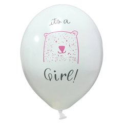 Латексні повітряні кульки 12" (30см.) "It's a girl з ведмедиком" білі BelBal 25шт.