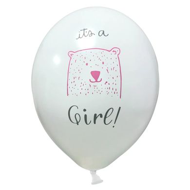 Латексні повітряні кульки 12" (30см.) "It's a girl з ведмедиком" білі BelBal 25шт.