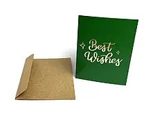 Міні листівка "Best Wishes" золоте тиснення на зеленому 1шт.