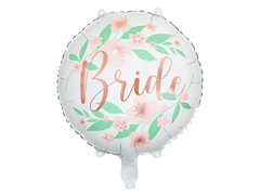 Фольгована кулька круг "Bride з квітами" біла PartyDeco 18"(45см) 1шт.