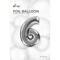 Кулька фольга ПН Pinan цифра 32" (80см) 6 срібло, в уп (1 шт)
