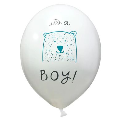 Латексні повітряні кульки 12" (30см.) "It's a boy з ведмедиком" білі BelBal 25шт.