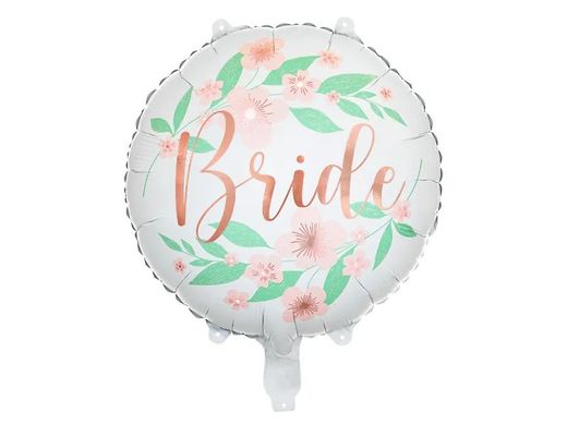 Фольгована кулька круг "Bride з квітами" біла PartyDeco 18"(45см) 1шт.
