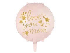 Фольгована кулька круг "Love you mom" ніжно-рожева PartyDeco 18"(45см) 1шт.