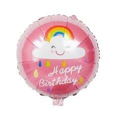 Фольгована кулька Pinan круг "Happy Birthday веселка" рожева 18"(45см) 1шт.