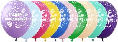 Латексні повітряні кульки 12" (30 см.) "З днем народження (кексик)" асорті Show 100 шт.