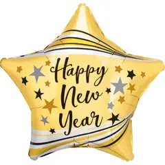 Фольгована кулька Pinan зірка "Happy New Year" золота 18" (45см) 1шт.