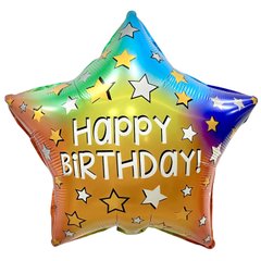 Фольгированный шар 18’ Pinan на День рождения, звезда, Happy Birthday, со звездочками, 44 см