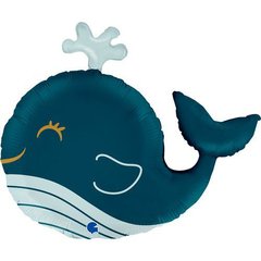 Фольгована кулька фігура "Веселий кит" синя Grabo 68х56см. (1шт.)
