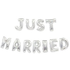 Кулька фольга КНР набір літер "Just Married" срібло, в упаковці (11 літер, 40 см)