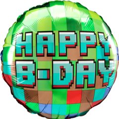 Фольгована кулька круг "Happy Birthday піксель" зелена Anagram 18"(45см) 1шт.