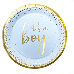 Паперові тарілки "It`s a boy" з золотим тисненням блакитного кольору 10 шт. (18 см)