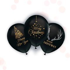 Латексні повітряні кульки 12"(30см) "Merry Christmas" чорні ТМ "Твоя Забава" 50шт
